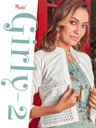 Girly Vol 2 By Rung Fancy Printed Kurti With Chicken Work Jacket